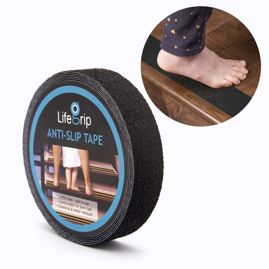 [Australia - AusPower] - LifeGrip Anti Slip Safety Tape, Non Slip Stair Tread, Textured Rubber Surface, Comfortable for Bare Foot, Black (1" X 30' Black) 1" X 30' Black 