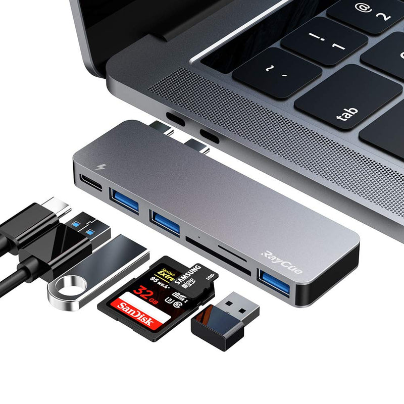 [Australia - AusPower] - USB C Hub Adapter for MacBook Pro/Air M1 2020 2019 2018, 6 in 1 USB-C Accessories Compatible with MacBook Pro 13″ and 15″ with 3 USB 3.0 Ports, TF/SD Card Reader, USB-C Power Delivery 