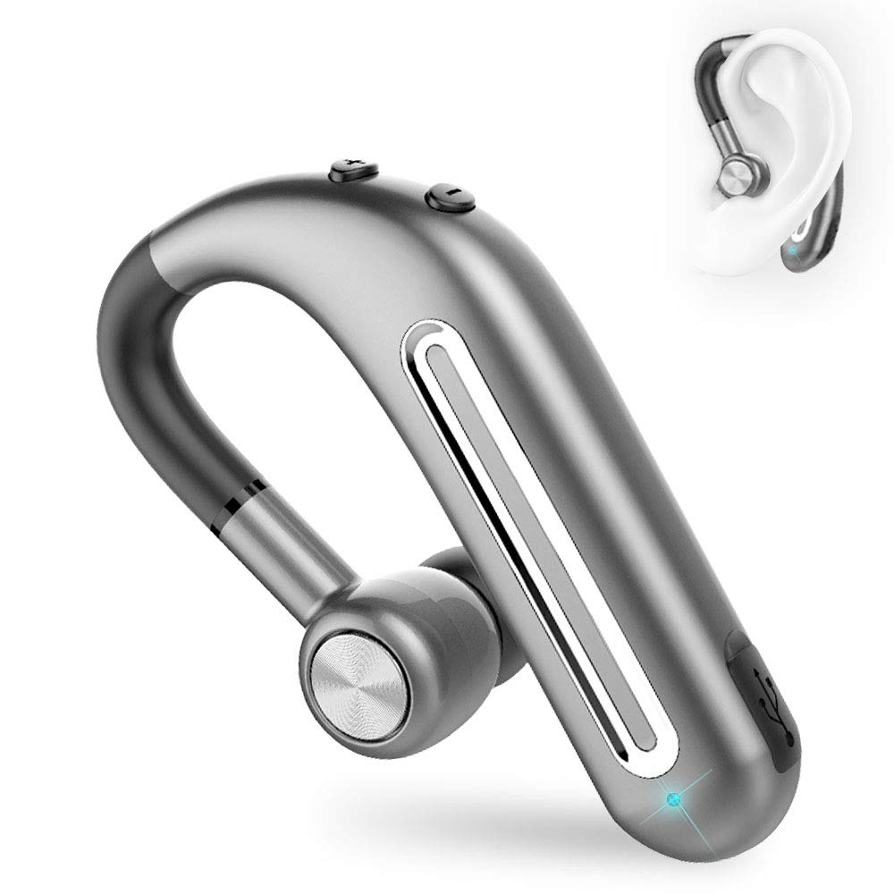 [Australia - AusPower] - SLUB True Wireless Bluetooth 4.2 Single Waterproof Earbud with Lightweight Microphone HD Stereo 15 Hours Play Time Noise Cancelling Ear-Hook Sport Headset for Cell Phone (Gray) Gray 
