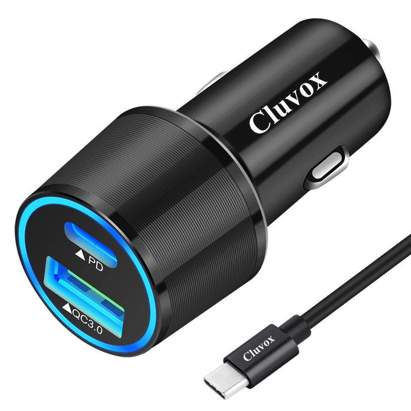 [Australia - AusPower] - Rapid Type C Car Charger, Compatible for Google Pixel 6 Pro/6/5a/5/4a/4/3a/3/2/XL, Samsung Note 20/S21 Fast USB C PD Car Charger with 3ft Cable, 18W Power Delivery &Quick Charge 3.0 Car Adapter-Black Black 