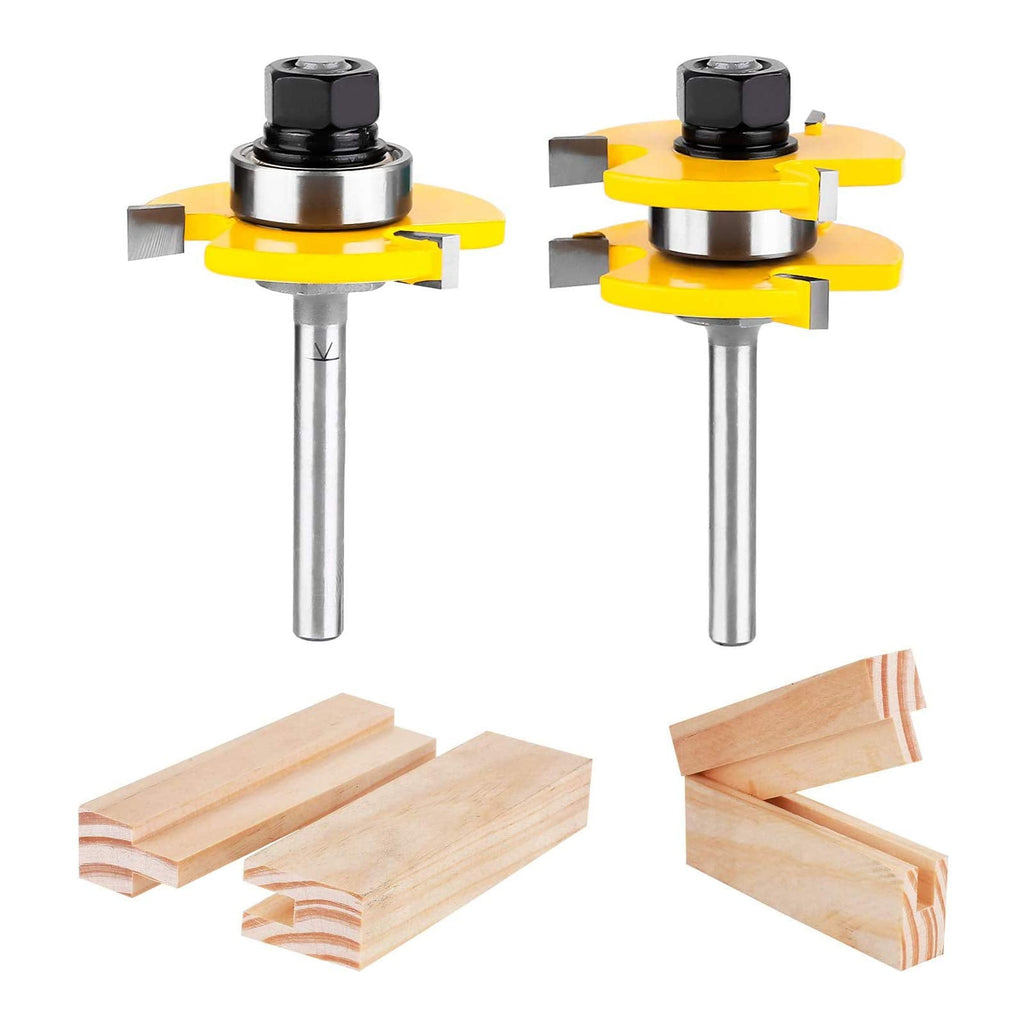 [Australia - AusPower] - KOWOOD Tongue and Groove Set of 2 Pieces 1/4 Inch Shank Router Bit 3 Teeth Adjustable T Shape Wood Milling Cutter 
