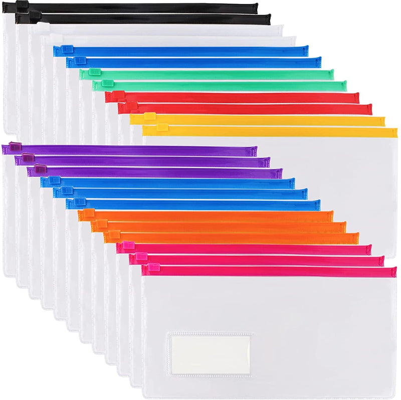 [Australia - AusPower] - EOOUT 24 pcs Poly Zip Envelope, Reusable Envelopes, Pencil Case Bulk, Bill Bag, 9 x 4.7 Inches, A6 Size, 10 Colors, for School and Office Supplies 