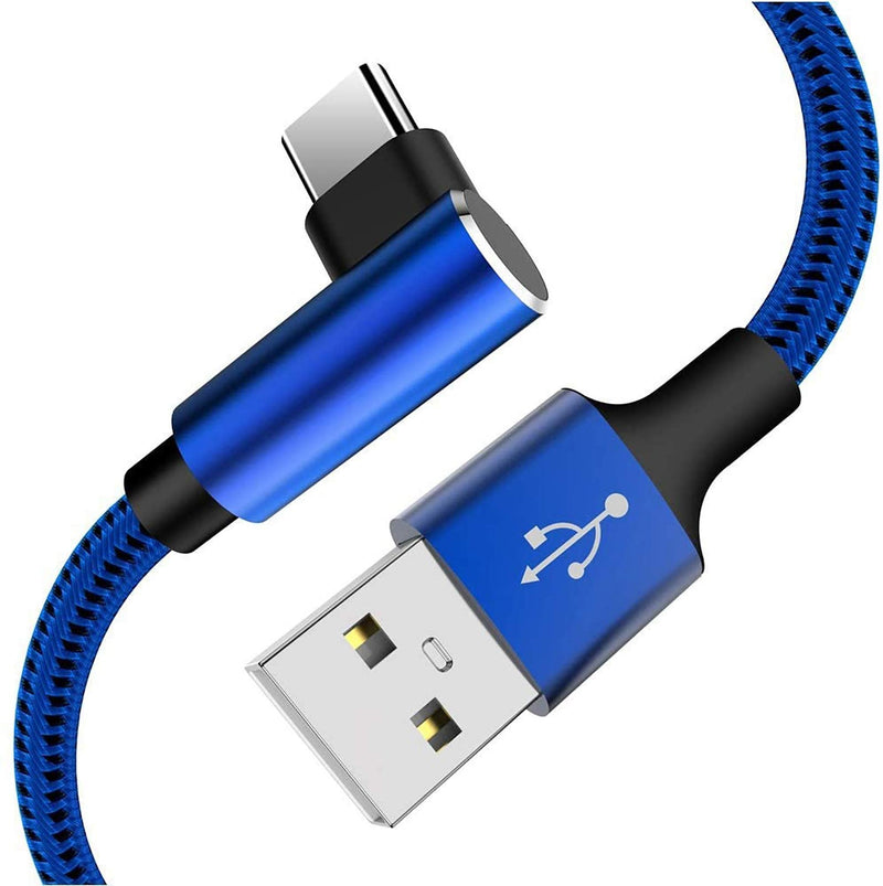 [Australia - AusPower] - Extra Long Right Angle USB Type C Cable (2 Pack 10FT) Fast Charger USB A to USB C Cord for Samsung Galaxy S22 Ultra S21 Plus S20 FE S10 Note 20 Ultra Note 10 Plus A13 A12 A32 A52, Google 6 Pro (Blue) 
