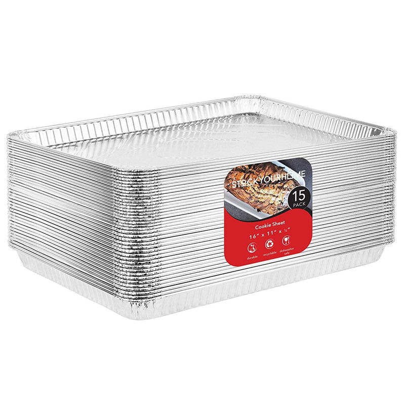 [Australia - AusPower] - Stock Your Home Aluminum Pans Cookie Sheet Baking Pans (15 Pack) Disposable Aluminum Foil Trays - Reusable and Durable Nonstick Baking Sheets – Disposable Cookie Sheet Foil Pans - 16 Inch x 11 Inch 