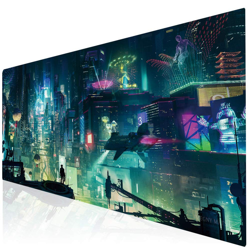 [Australia - AusPower] - Imegny Extended Gaming Mouse Pad, Portable Mat for Keyboard & Mouse with Stitched Edges + Non-Slip Rubber Base （90x40 Green city005） 90x40 Green City005 