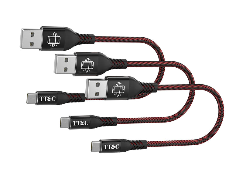 [Australia - AusPower] - TT&C Short Charger USB C Type C Cable Cord Silk Braided (8 inch 3-Pack) Fast Quick Charging Compatible for Samsung Galaxy S8/S8 Plus/S9/S10/S10e/S10 Plus/S20/S21/Note8/Note9/Note10/Google Pixel (Red) 8 inch Red 