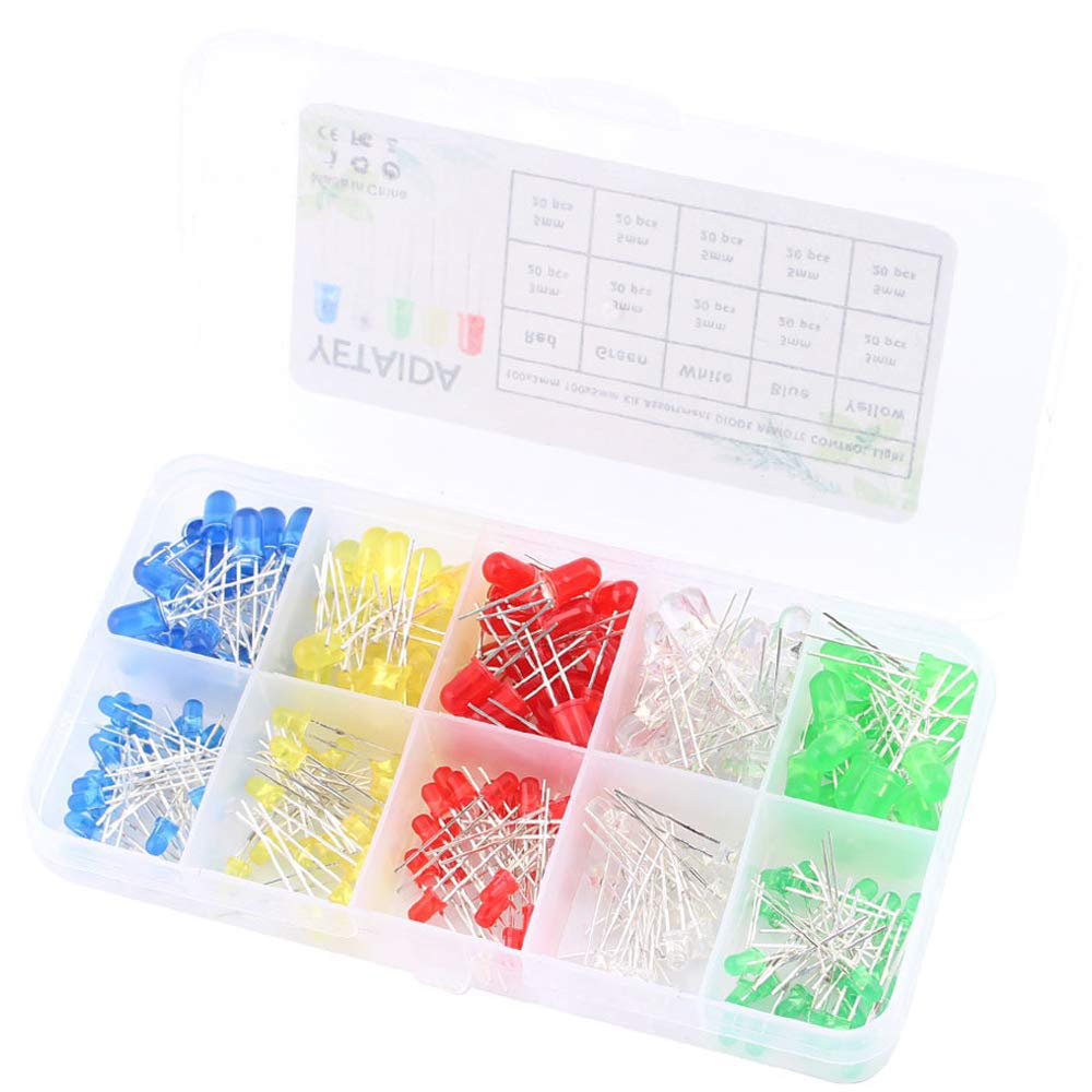 [Australia - AusPower] - Led Diodes 3mm 5mm, Yetaida 200 Pcs Ultra Bright Led Diode Assortment Kit, Universal Mutil Color Red/Green/Blue/Yellow/White DIY Kit for Science Project/Experience/Christmas Light 