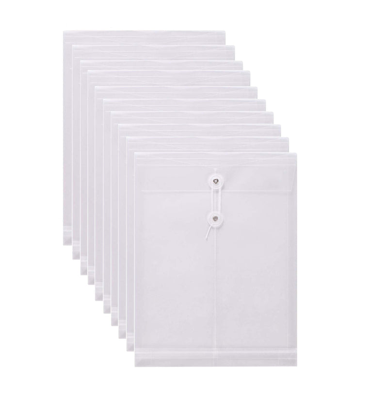 [Australia - AusPower] - YESSART Letter Size Clear Poly Envelopes with String Closure Top Opening Folder Pack of 10 Bottom with Expanding Gusset White-10 Pcs 