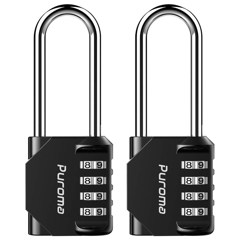 [Australia - AusPower] - Puroma 2 Pack 2.6 Inch Long Shackle Combination Lock 4 Digit Outdoor Waterproof Padlock for School Gym Locker, Sports Locker, Fence, Gate, Toolbox, Case, Hasp Storage (Black) Black 