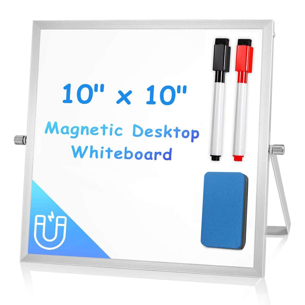 [Australia - AusPower] - Small WhiteBoard with Stand 10" X 10", ARCOBIS Magnetic Double-Sided Dry Erase White Board Easel for Desk Students Kids Home Office Silver 10“ X 10” 