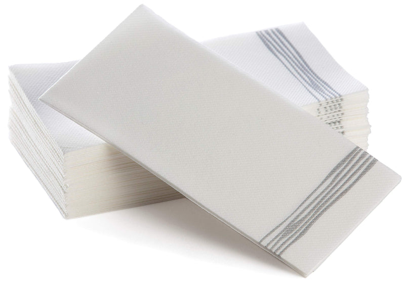 [Australia - AusPower] - Disposable Hand Towels | Decorative Dinner Napkins | Soft, Absorbent Disposable Paper Guest Towels for Kitchen, Bathroom, Parties, Weddings, Dinners Or Events White and Silver Napkins 100 Pack White / Silver 