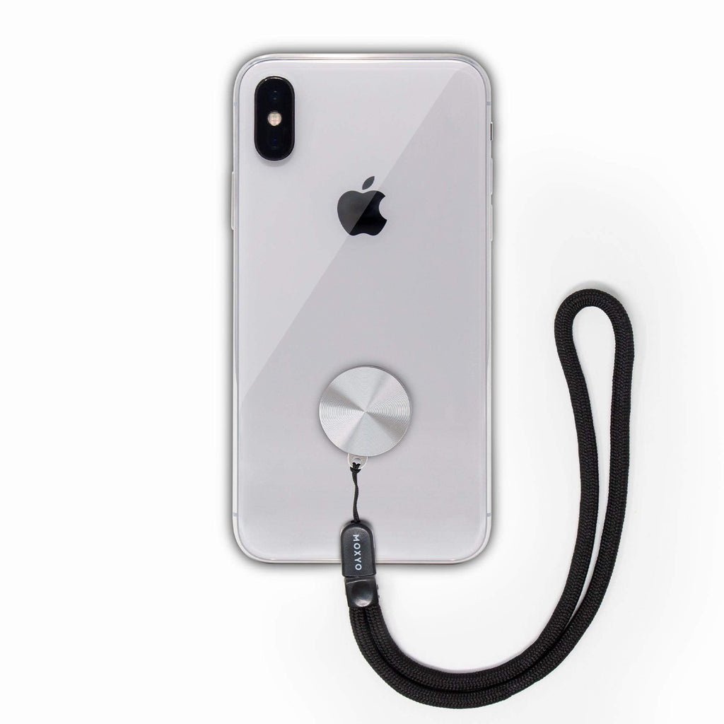 [Australia - AusPower] - MOXYO - Zigi Band - Universal Cell Phone Lanyard, Charm and Wrist Strap, Works with All Smartphones and Tablets Including iPhone and Galaxy & Most Cases Silver Anodized with Black Lanyard 