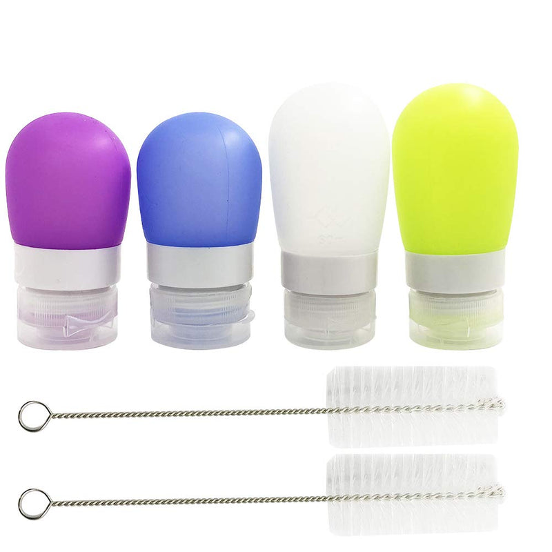 [Australia - AusPower] - 4 pcs Squeeze Salad Dressing Bottles, FineGood 1.3oz and 2 oz. Portable Sauce Containers, Leak Proof Food Storage Condiment Bottles, Comes with 2 pcs Cleaning Brushes - 4 Colors 