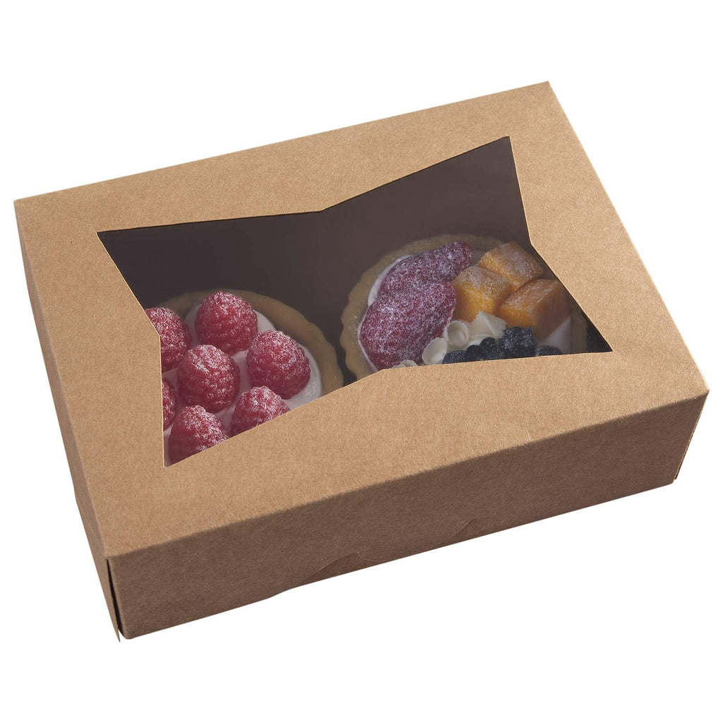 [Australia - AusPower] - 8inch Brown Cookie Boxes with Window,Small Auto-Popup Bakery Boxes for Muffins and Pastry, Kraft Cardboard Clear Lid Dessert Strawberries Dessert Packaging 8x5.75x2.5,Pack of 15 