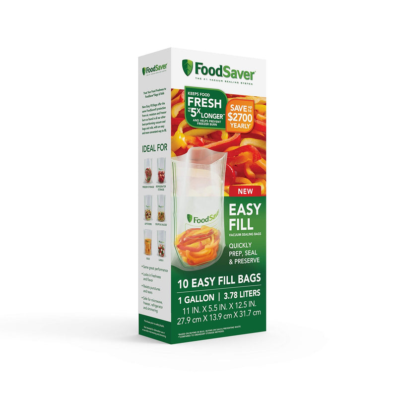 [Australia - AusPower] - FoodSaver Easy Fill 1-Gallon Vacuum Sealer Bags | Commercial Grade and Reusable | 10 Count, 1 GALLON, Clear 