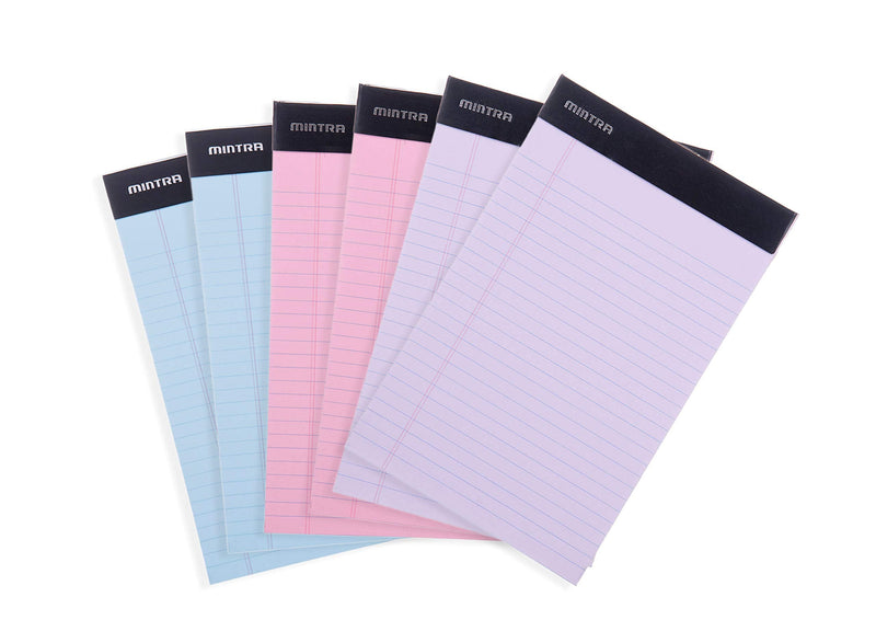 [Australia - AusPower] - Mintra Office Legal Pads - ((BASIC PASTEL 6pk, 5in X 8in, NARROW RULED)) - 50 Sheets per Notepad, Micro perforated Writing Pad, Notebook Paper for School, College, Office, Professional Basic 6pk (Pastel) 5in x 8in (Narrow Ruled) 