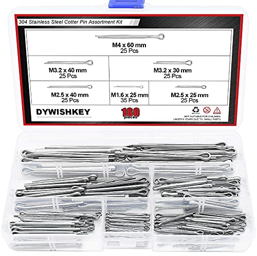 [Australia - AusPower] - DYWISHKEY 160PCS 304 Stainless Steel Cotter Pin Assortment Kit 