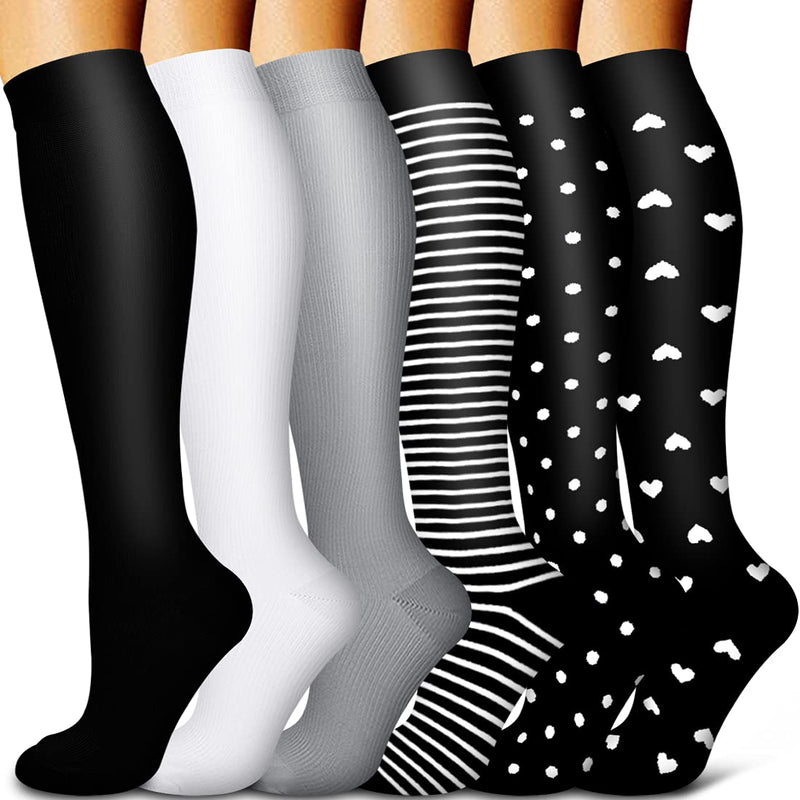 [Australia - AusPower] - Copper Compression Socks Women & Men Circulation(6 pairs) - Best for Running, Nursing, Hiking, Recovery & Flight Socks 01 Black 4 Pairs/White/Gray Small-Medium 