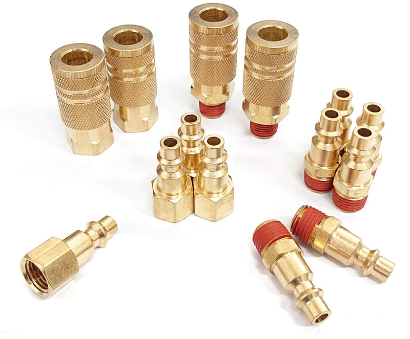 [Australia - AusPower] - T TANYA HARDWARE Coupler and Plug Kit (14 Piece), Industrial Type D, 1/4 in. NPT, Solid Brass Quick Connect Air Hose Fittings Set 14 Piece with sealant 