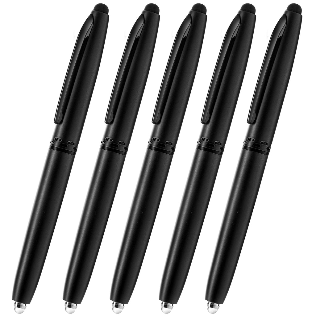 [Australia - AusPower] - Stylus Pen- Capacitive Stylus, 3-in-1 Metal Pen, Multi-Function,Ballpoint Ink Pen,with LED Flashlight, for Touchscreen Devices, Tablets, iPads, iPhones, 5PK, Black 