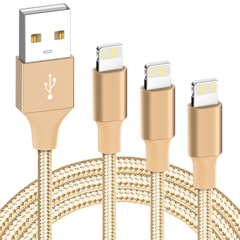 [Australia - AusPower] - iPhone Charger, MFi Certified iPhone Cable- ilikable 3 Pack 3/6/10FT Nylon Braided Lightning Cable Compatible with iPhone 13 12 11 Pro Max XR X 8 8Plus 7 7Plus 6 6s SE iPad Air Pro Gold 