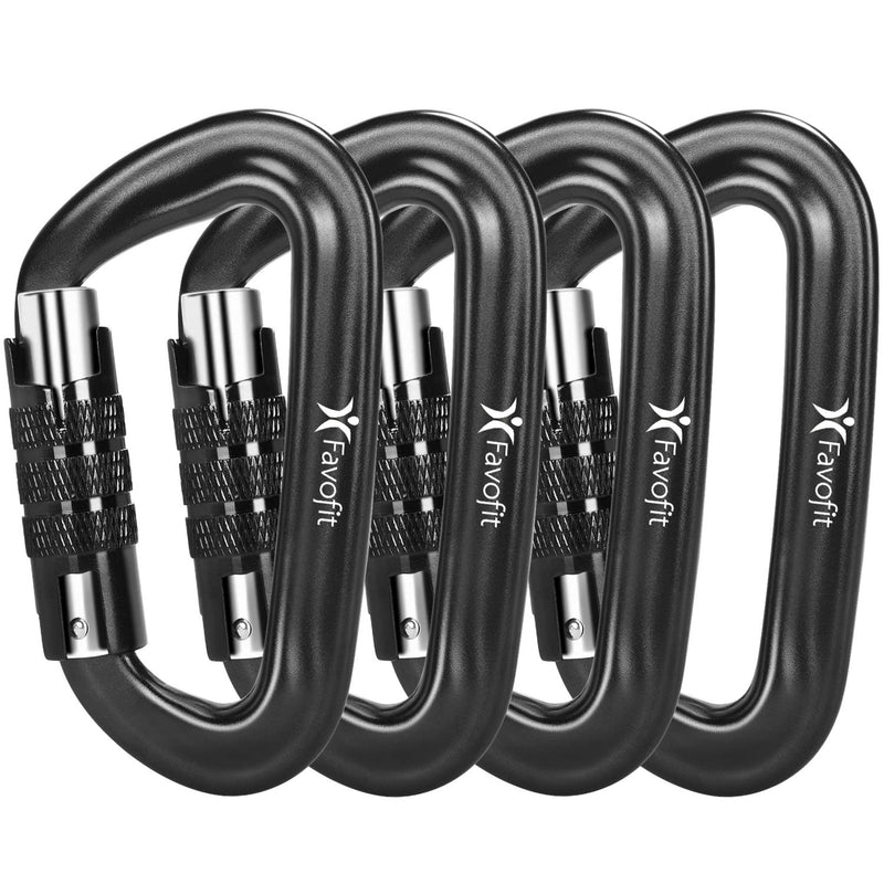 [Australia - AusPower] - Favofit Auto Locking Carabiner Clips, 4 Pack, 12KN (2697 lbs) Heavy Duty Caribeaners for Camping, Hiking, Outdoor & Gym etc, Twistlock Carabiners for Dog Leash & Harness Black 