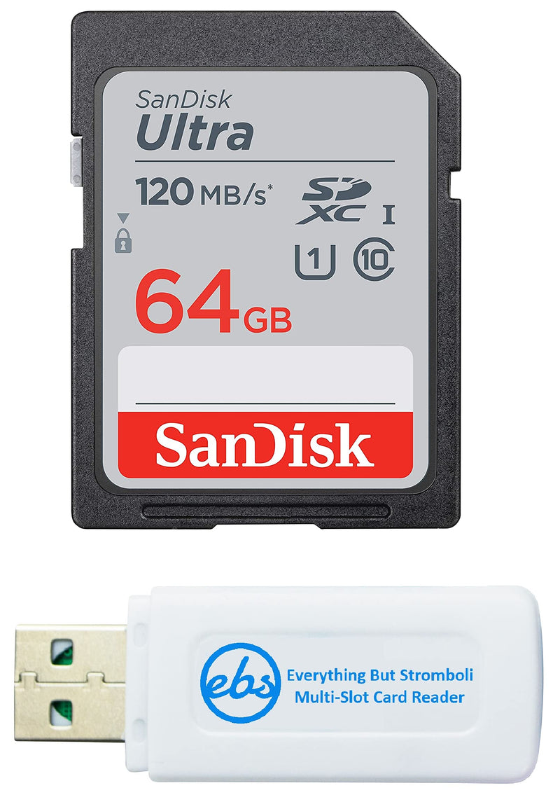 [Australia - AusPower] - SanDisk 64GB SDXC SD Ultra Memory Card Works with Sony Alpha a6400 Mirrorless Camera (ILCE-6400/B) Class 10 (SDSDUN4-064G-GN6IN) Bundle with (1) Everything But Stromboli Multi-Slot Card Reader 