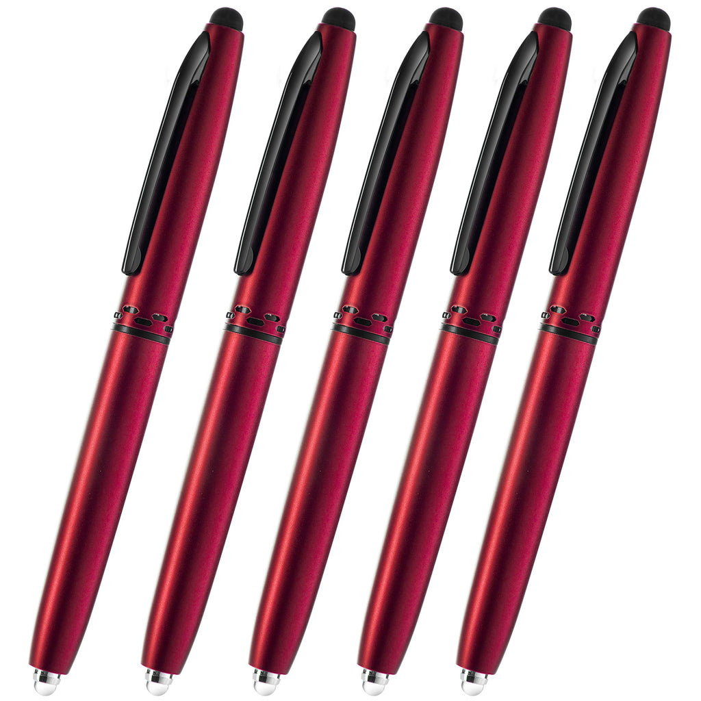 [Australia - AusPower] - Stylus Pen- Capacitive Stylus, 3-in-1 Metal Pen, Multi-Function,Ballpoint Ink Pen,with LED Flashlight, for Touchscreen Devices, Tablets, iPads, iPhones,5PK, Red 