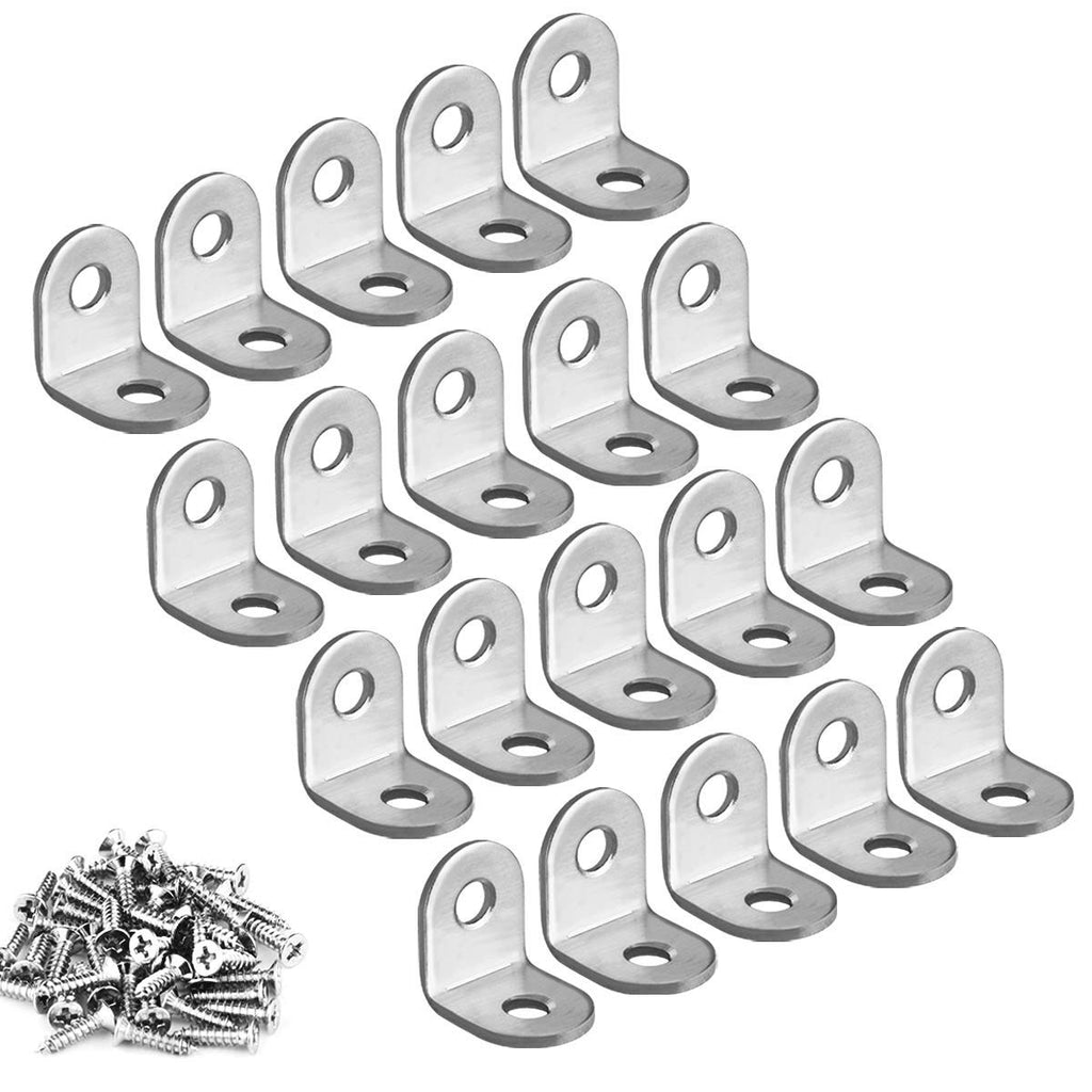 [Australia - AusPower] - 20 Pieces Stainless Stee L Bracket (0.78 x 0.78 inch，20 x 20 mm) Corner Braces Joint Right Angle Bracket Fastener L Shaped Corner Fastener Joints Support Bracket, 40 Pieces Screws Included 