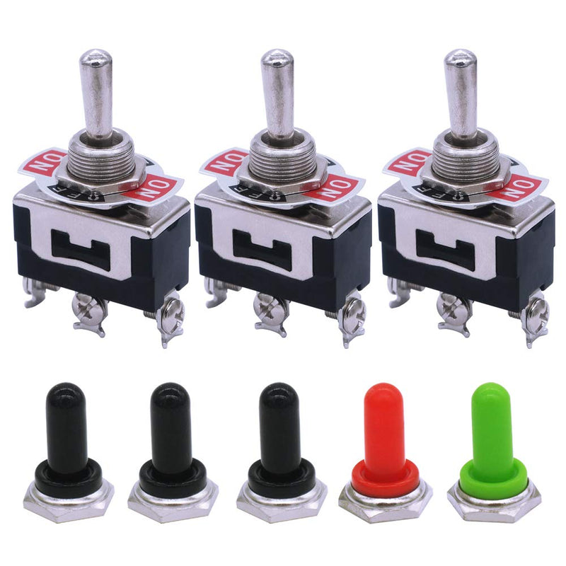 [Australia - AusPower] - mxuteuk 3pcs Momentary Toggle Switch SPDT (ON)/Off/(ON) 3 Pin 3 Position 3 Way Toggle 16A 250V 20A 125V + 5pcs Waterproof Boot Cap Cover Ten-123-5MZ-B123 3Pin (ON)/OFF/(ON) 