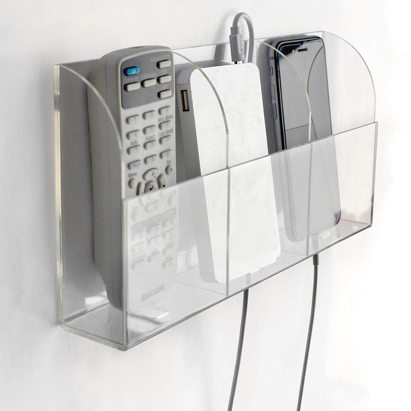 [Australia - AusPower] - VANCORE Clear Wall Mounted Charging Phone Holder Smart Phone Station TV Remote Control Holder Clear Wall Box for Phone Remote Control (3 Holes) 3 Holes 