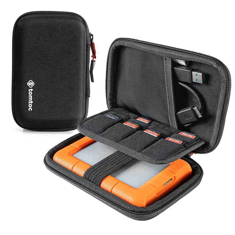 [Australia - AusPower] - tomtoc Carrying Case for 2.5-inch External Hard Drive, EVA Shockproof Portable Bag for Western Digital | Toshiba | Seagate | LaCie | HGST Hard Drive, Travel Pouch with 8 Slots for USB Stick / SD Cards Black 