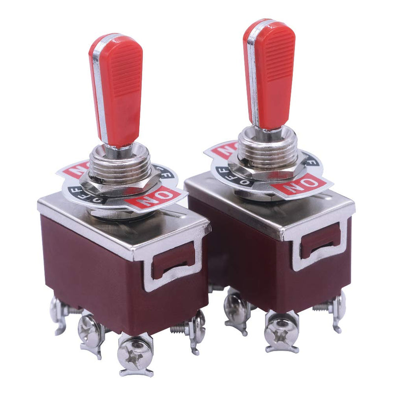 [Australia - AusPower] - mxuteuk 2pcs 16A Toggle Rocker Switch 6 Pins DPDT ON/Off/ON Switch 3 Position 3 Way Heavy Duty 16A 250V 20A 125V with 2 Red PC Wear-Resistant Handle Ten(A)-6310R-A203 6Pin ON/OFF/ON 