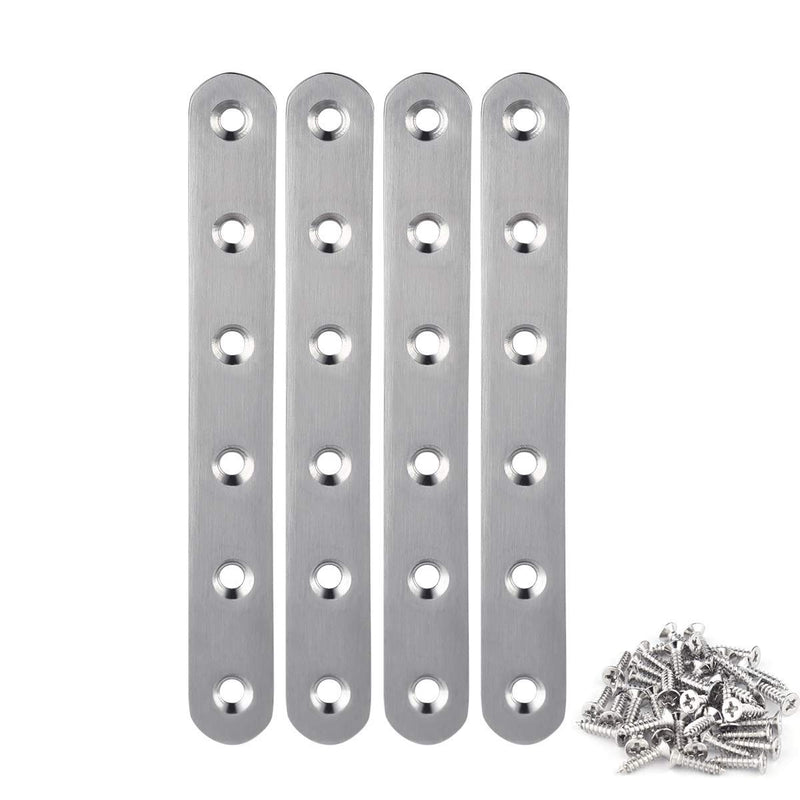 [Australia - AusPower] - 4 Pieces Stainless Steel Straight Brace (6.1 x 0.7 inch，156 x 18 mm) Flat Straight Braces, Straight Brackets, 24 Pieces Screws Included 6.1 inch 