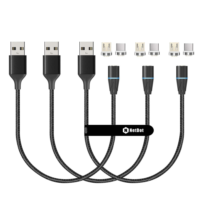 [Australia - AusPower] - NetDot Gen12 Micro USB and USB-C [1ft,3 Pack Black] Magnetic Fast Charging Data Transfer Cable Compatible with Android Device 1 ft 