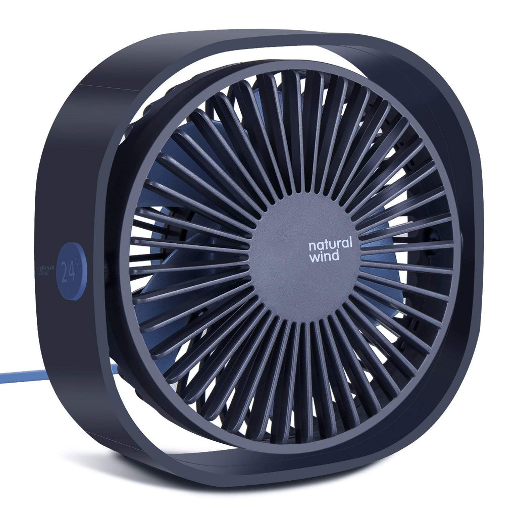 [Australia - AusPower] - 2022 Upgraded Small USB Desk Fan,3 Speeds Strong Wind and 360° Rotatable, Quiet USB Air Circulator Fan with Anti-slip Pad, Perfect Cooling For Office,Dorm,Camp,Laptop,Library,Garden,Outdoor -Navy Blue 