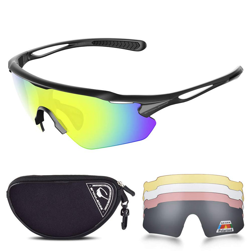 [Australia - AusPower] - Cycling Glasses with 5 Lenses, UV400 Polarized Sports Sunglasses with TR90 Frame Large Black-revo Gold 