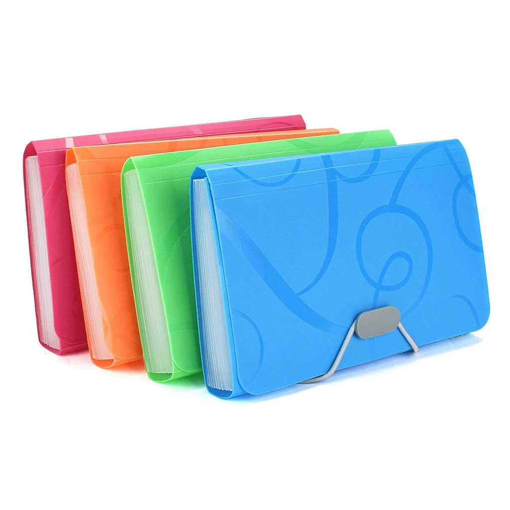 [Australia - AusPower] - EKIND 7x4.5" Expandable Portable Folder, 13 Pocket Rope Accordion File Organizer, A6 Plastic Wallet for Cards,Coupons,Receipt,Tax Item, Mini Expanding Folders (4Pcs, Color) 4pcs, 4 Color 