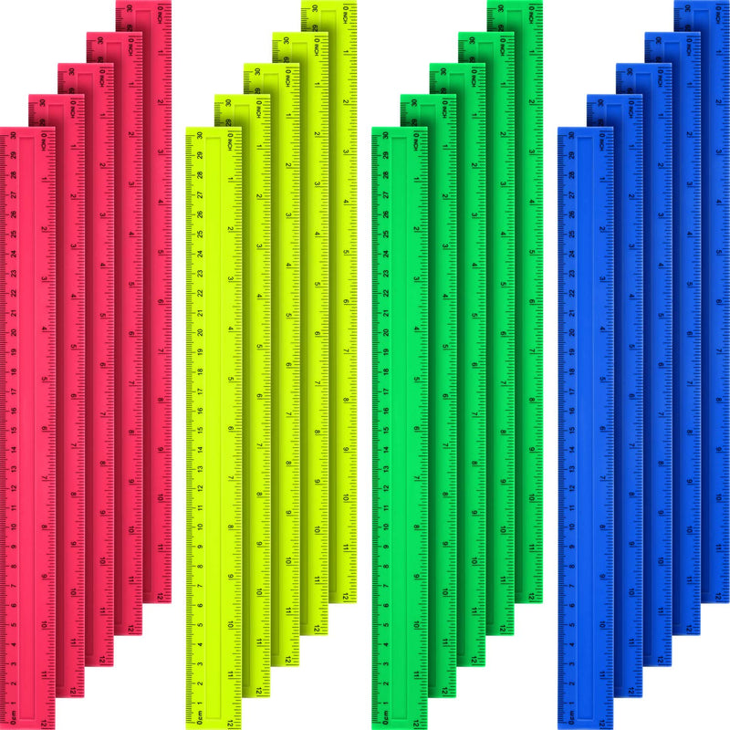 [Australia - AusPower] - 20 Pack Plastic Ruler 12 Inch Straight Ruler Flexible Ruler with Inches and Metric for School Classroom, Home, or Office (Colorful) 