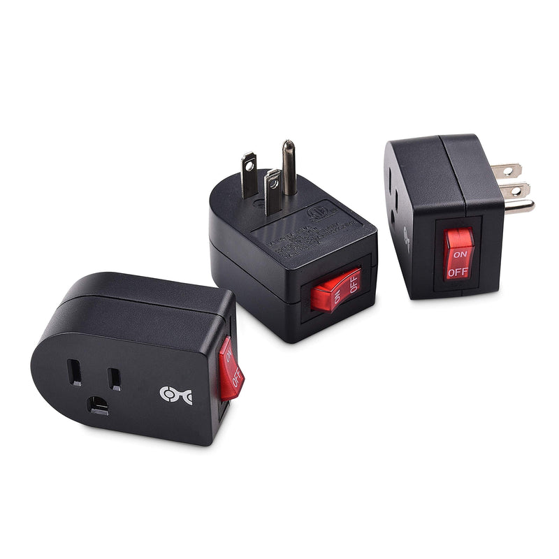 [Australia - AusPower] - Cable Matters 3 Pack Grounded Outlet with ON Off Switch, Single Outlet Switch/Plug Switch in Black 