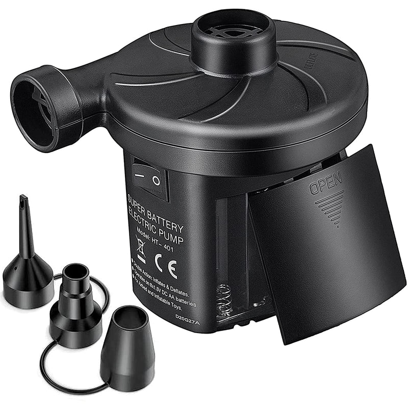 [Australia - AusPower] - sanipoe Battery Powered Air Mattress Pump, Electric Quick-Fill Blower Portable Inflator Deflator for Inflatables Raft Bed Boat Pool Toy, Black 