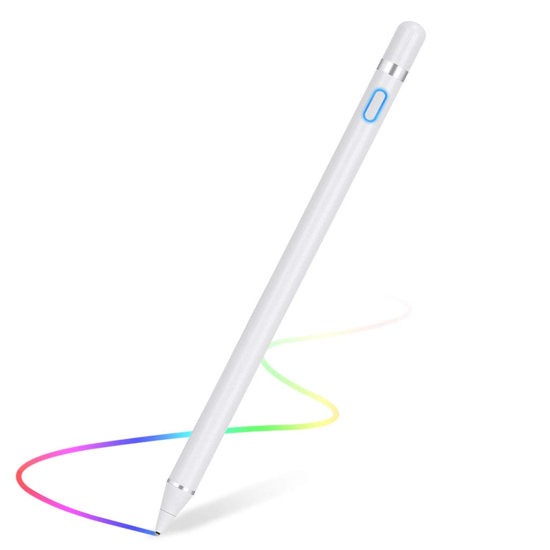 [Australia - AusPower] - Stylus Pen for Touch Screens Rechargeable 1.5mm Fine Point Active Stylus Pen Smart Pencil Digital Compatible iPad and Most Tablet (White) (White) White 