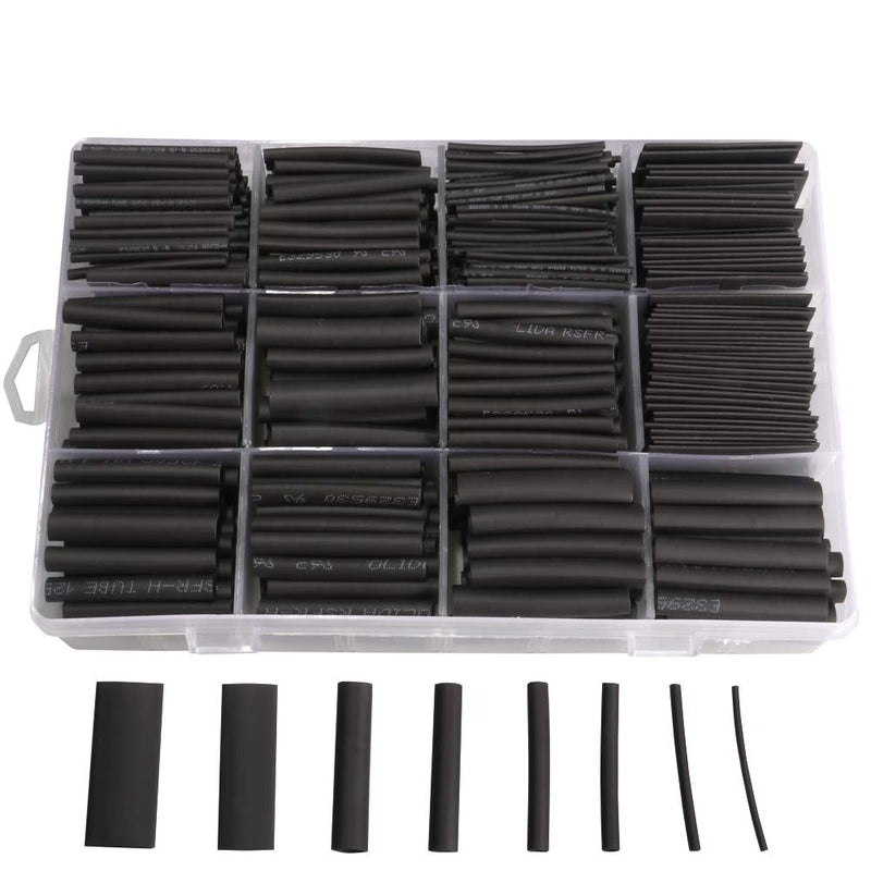 [Australia - AusPower] - 625pcs Heat Shrink Tubing Kit, Heat Shrink Tubes Wire Wrap, Ratio 2:1 Electrical Cable Sleeve Assortment with Storage Case for Long Lasting Insulation Protection by MILAPEAK (8 Sizes, Black) 