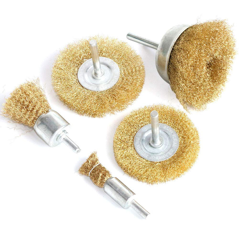 [Australia - AusPower] - FPPO Brass Wire Wheel Brush Kit for Drill,Crimped Cup Brush with 1/4-Inch Shank,0.13mm True Brass Wire,Soft Enough to Cleaning or Deburring with Less Scrach 