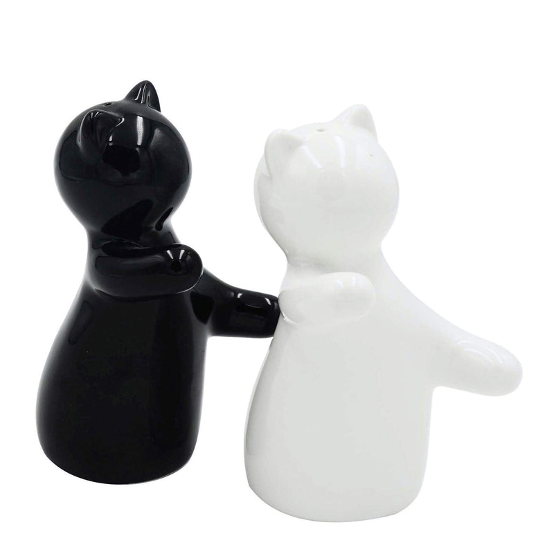 [Australia - AusPower] - Holitika Cute Salt and Pepper Shakers, Funny Ceramic Jar Kitchen Accessories Set, Hugging Cat Couple Set, Chip-free Ceramic, Easy to Refill & Dispense- Perfect for Gift, White & Black Set,S1 S1 