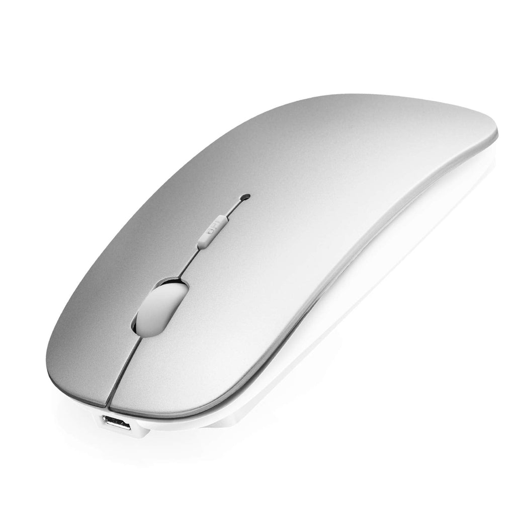 [Australia - AusPower] - Bluetooth Mouse for Laptop/iPad/iPhone/Mac(iOS 13.1.2 and Above)/Android PC,Wireless Mouse Slim USB Rechargable Quiet Mice Compatible with Windows/Linux/Notebook/Mac/MacBook Air,Silver Silver 