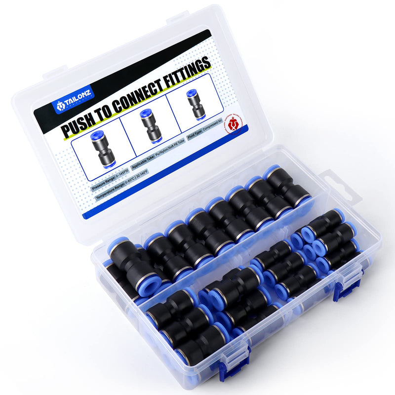 [Australia - AusPower] - TAILONZ PNEUMATIC 30 pcs Straight Push Connectors Plastic Quick Release Connectors Air Line Fittings for 1/4 5/16 3/8 Tube (2 Way) 1/4"/5/16"/3/8"OD 
