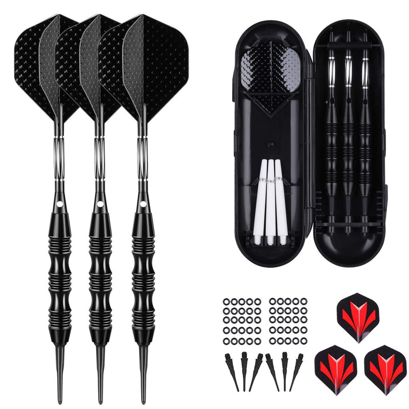 [Australia - AusPower] - sanfeng Professional Soft Tip Darts Set 20 Grams - 50 Rubber O-Rings + 30 Darts Plastic Tip + Aluminum Shafts + 6 Standard Flights + Portable Case for Electronic Dart Board BLACK 