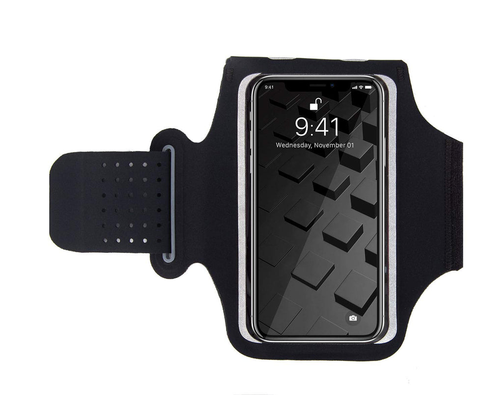 [Australia - AusPower] - FITRISING Water Resistant Cell Phone Running Armband Fits iPhone Xs Max, XR, 8 7 6s 6 Plus, Adjustable Elastic Band with Key and Card Holder, for Walking, Jogging, Hiking, Cycling B: Black 