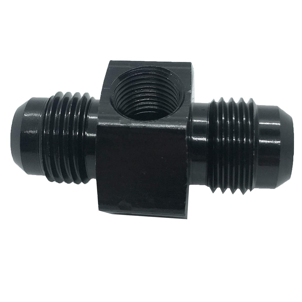 [Australia - AusPower] - 4AN Male to AN4 Male Flare Union Coupler Aluminum Fitting Adapter with 1/8" NPT Pressure Port 4AN Black 